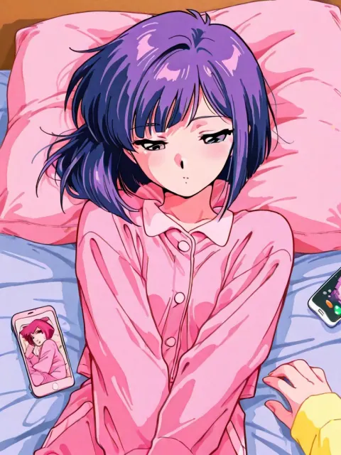 Melancholy Blue-Haired Girl by Rainy Window