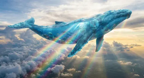 Giant Water Whale Swimming Through Clouds