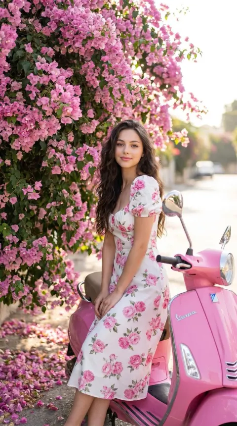 Bougainvillea Beauty on Pink Vespa
