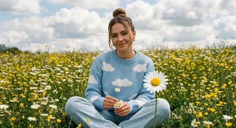 Young Woman Portrait in Daisy Field