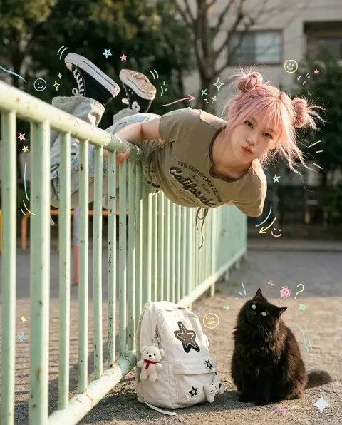 Playful Girl and Fluffy Cat Moment