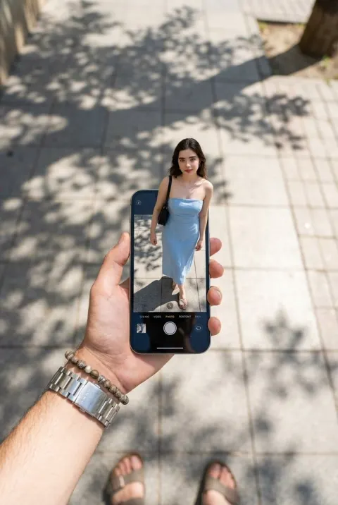Miniature Girl Emerging From Phone Screen