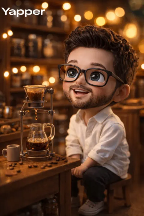Chibi Boy Watches Coffee Drip in Cozy Café