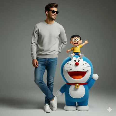 Stylish Man With Doraemon Portrait