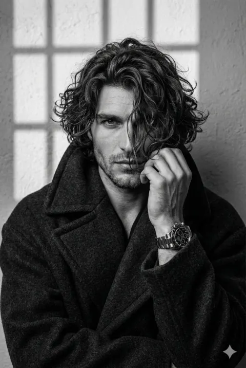 Black-and-White Portrait: Mysterious Confidence and Shadow