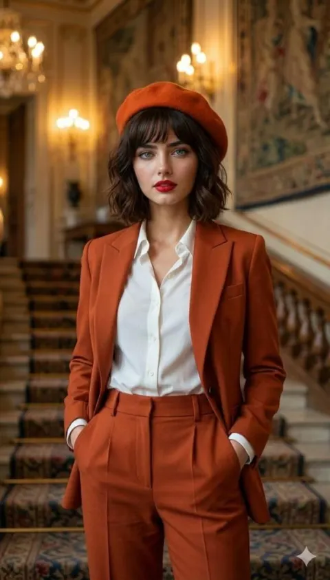 Elegant Orange Suit Fashion Portrait