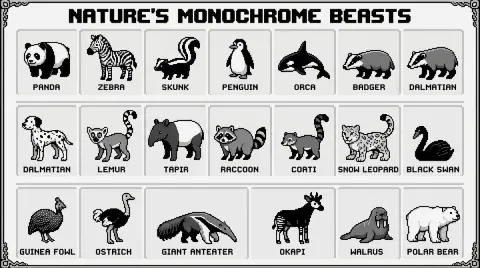 Pixel Black White Animals Encyclopedia