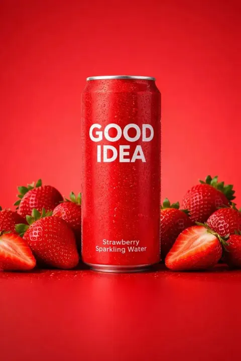 Red Sparkling Water Can with Strawberries