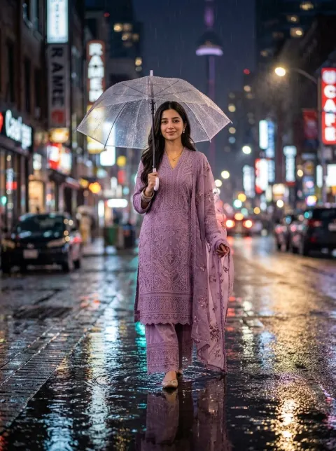 Rainy Night Neon Woman Portrait