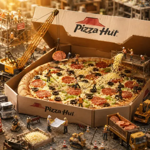 Miniature Construction Site Builds Giant Pizza