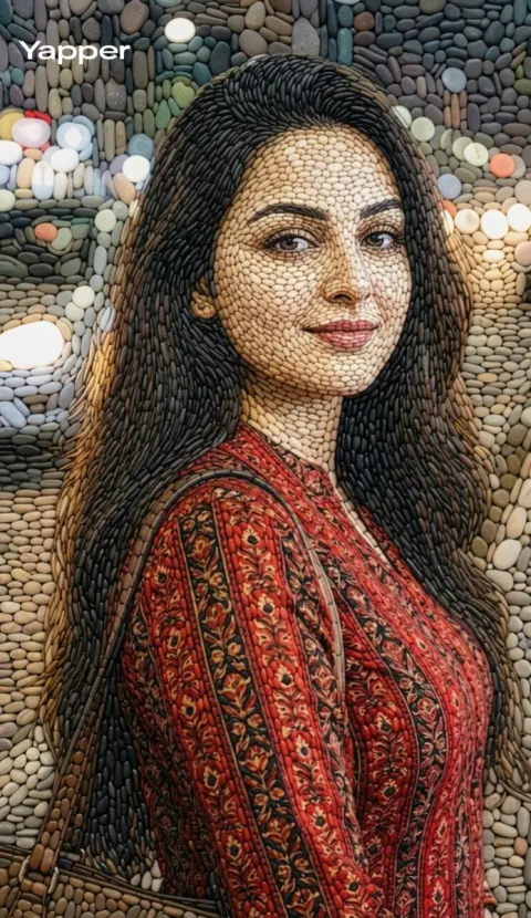 Pebble Mosaic Portrait of Beautiful Woman