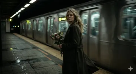 Melancholy Glance on a Night Platform