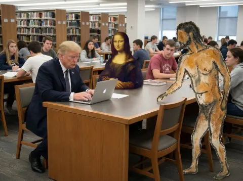 Time-Traveling Encounter in Library