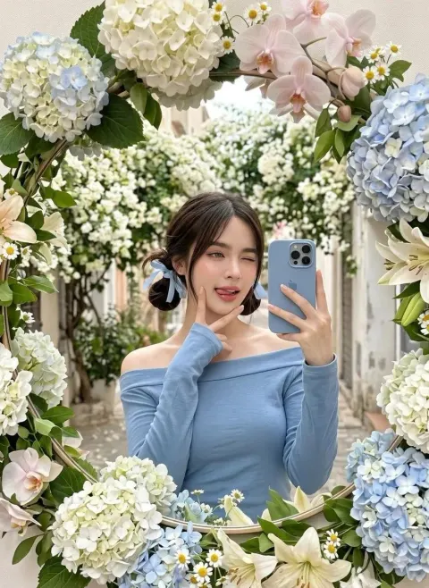 Playful Floral Mirror Selfie