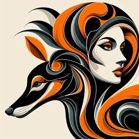 Abstract Lady in Orange with Greyhound