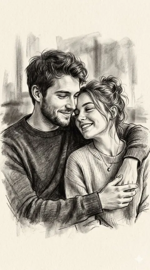 Intimate Charcoal Couple Portraits