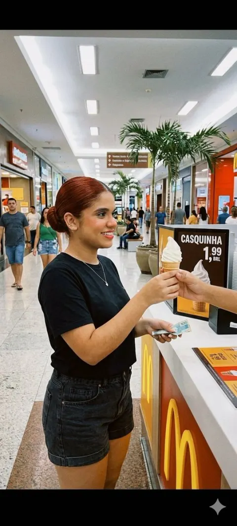 Brazilian Mall McDonald's Ice Cream Candid