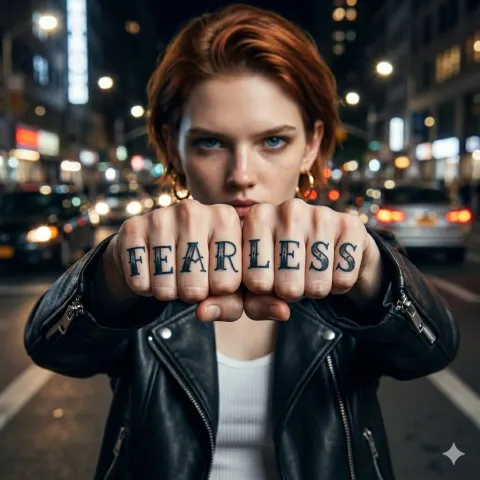 Fear Less Knuckle Tattoo Portrait