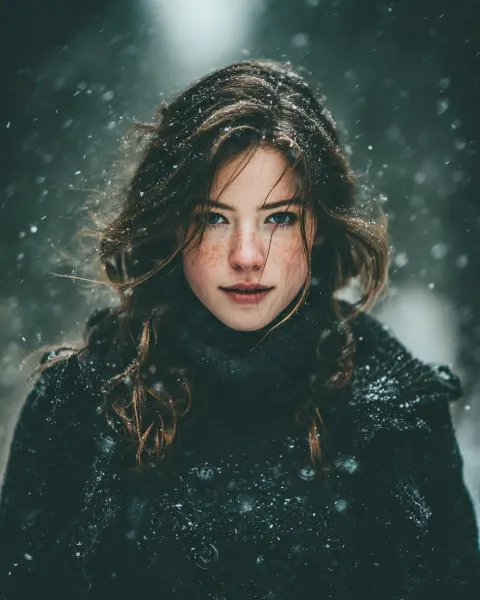 Cinematic Snow Portrait Woman