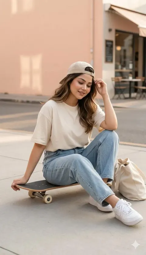 Stylish Skateboarder on Urban Street
