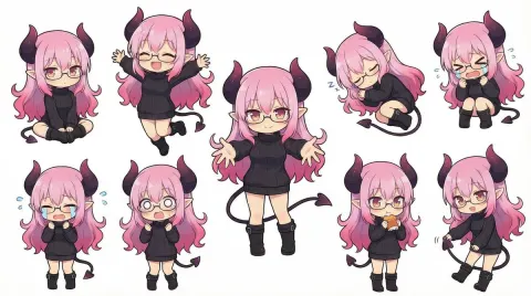 Chibi Character Multiple Poses Sheet