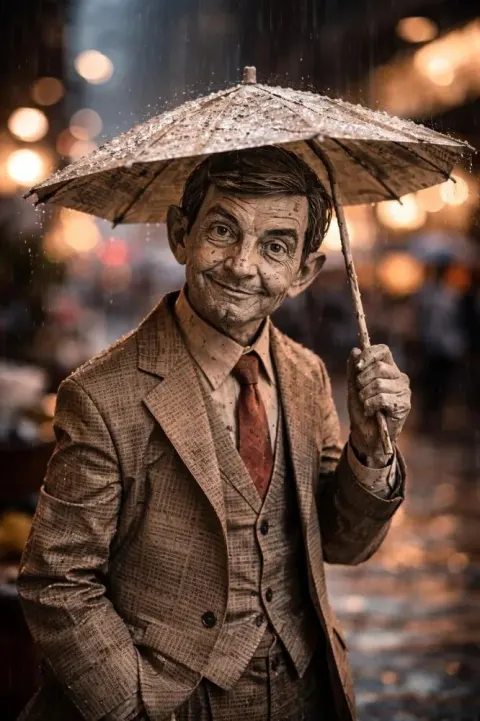 Paper Figure in Rainy Street