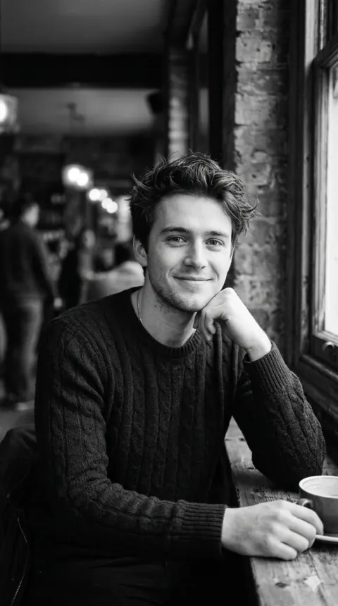 Cinematic Black and White Cafe Portrait