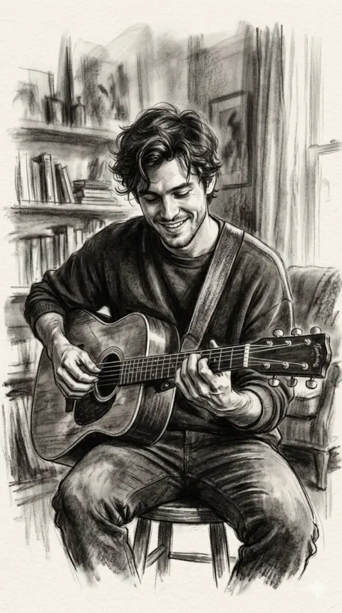 Charcoal Guitar Portrait Art