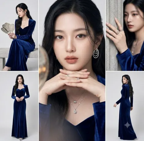 Elegant Blue Gown Fashion Editorial
