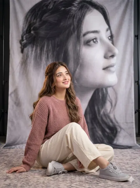 Dreamy Floor-Seated Girl Portrait