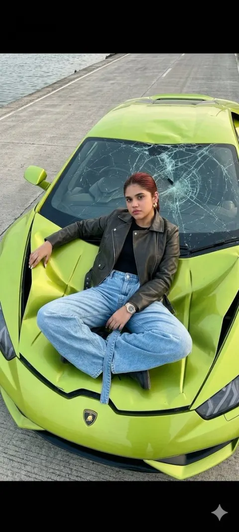 Cool Girl on Crushed Sports Car