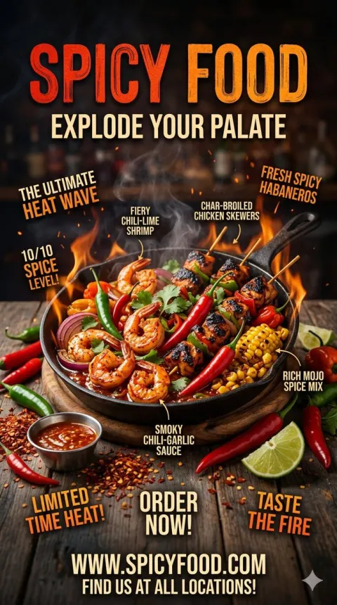 Fiery Spicy Food Promo Poster