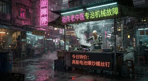 Cyberpunk Chinese Street Food Stall