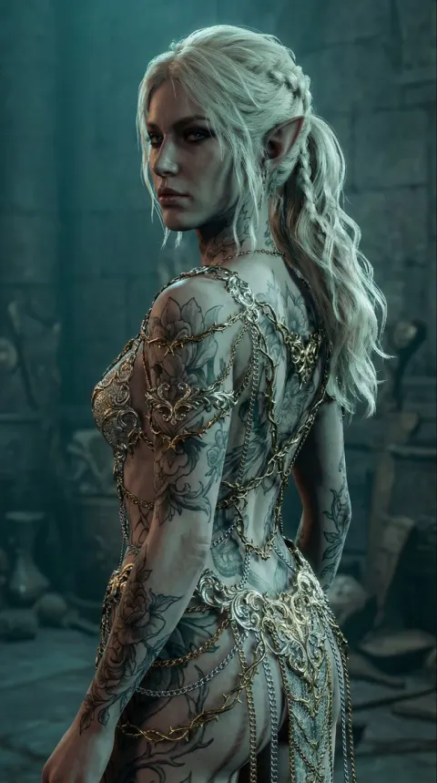 Tattooed Elven Woman Fantasy Portrait