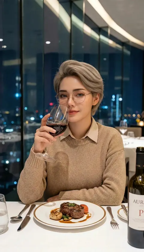 Elegant Woman Wine Night Restaurant