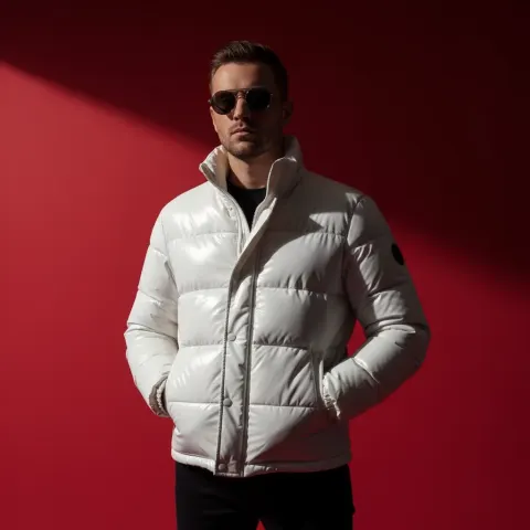 White Puffer - Red Background