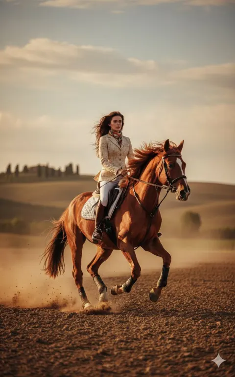 Equestrian Model Galloping at Golden Hour