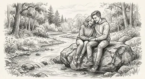 Pencil Sketch Of Loving Couple