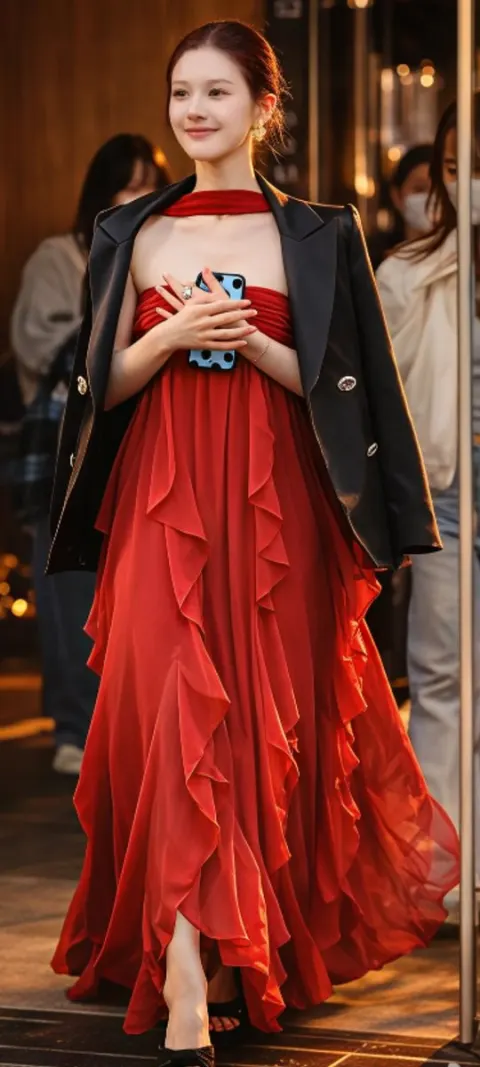 Zhao Lusi in Crimson High-Fashion Editorial