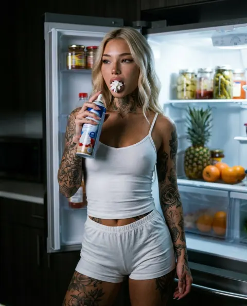 Tattooed Woman Midnight Snack