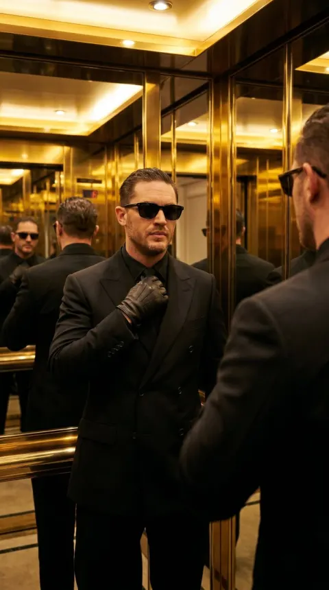 Gentleman in Golden Mirror Elevator