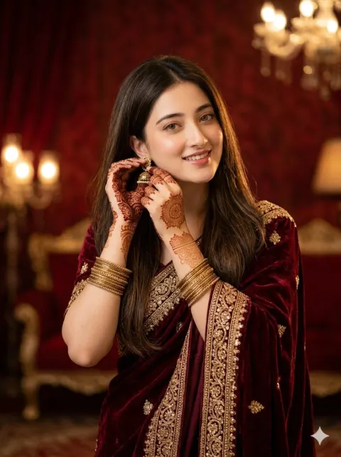 Velvet Saree Cinematic Portrait
