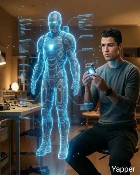 Futuristic Holographic Exosuit Engineer Scene