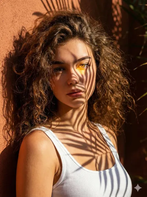 Sun-Drenched Palm Shadow Portrait