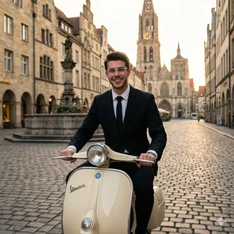 Dapper Man Riding Vintage Scooter