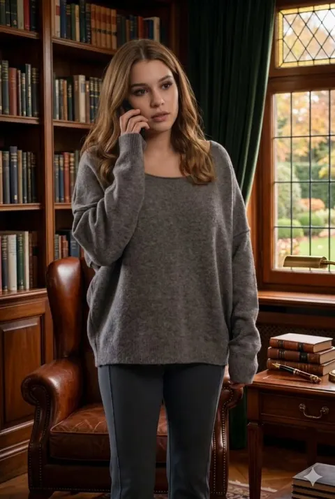 Worried Call in Cozy Library