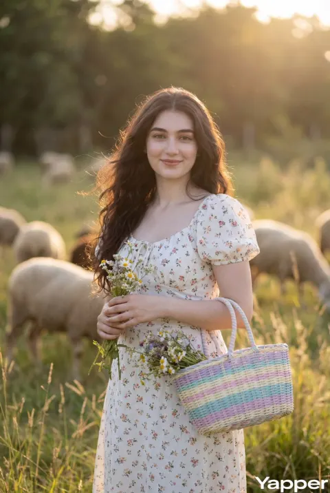 Dreamy Cottagecore Portrait in Meadow