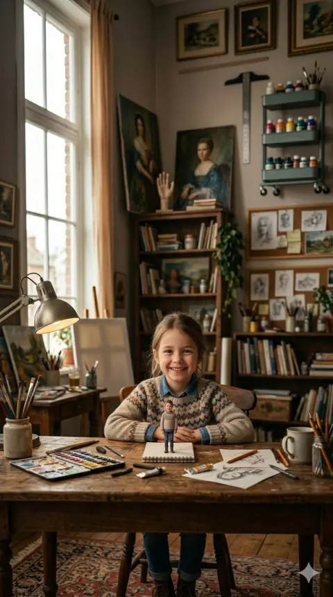 Miniature Girl in Art Studio