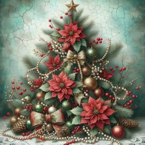 Victorian Holiday Scene with Vintage Christmas Tree