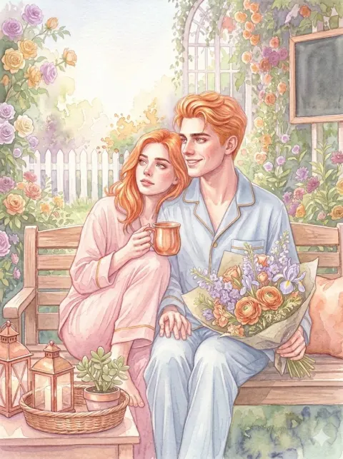 Romantic Watercolor Garden Couple